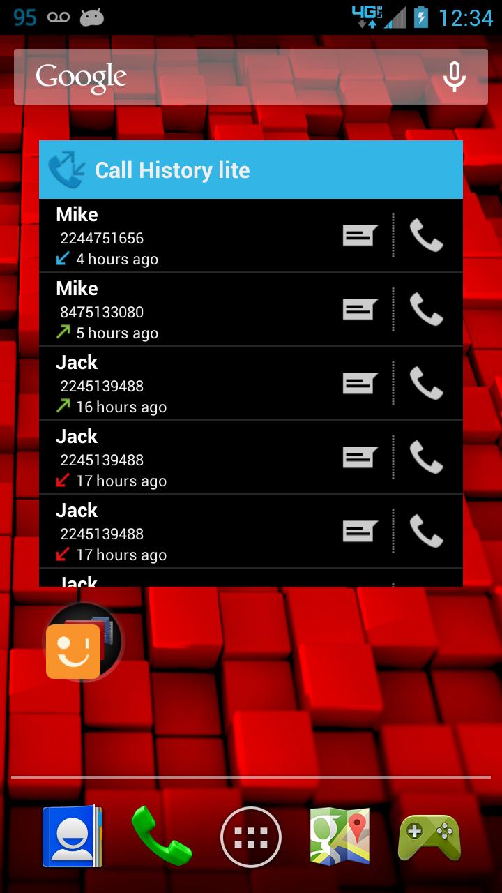 Call log/history widget