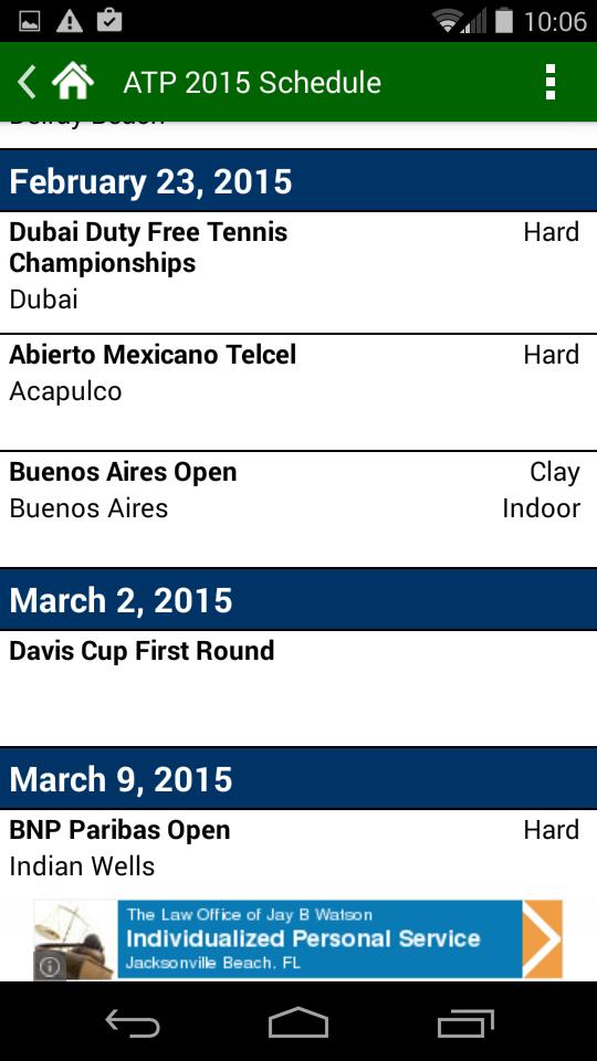 2016 Tennis Schedules ATP WTA