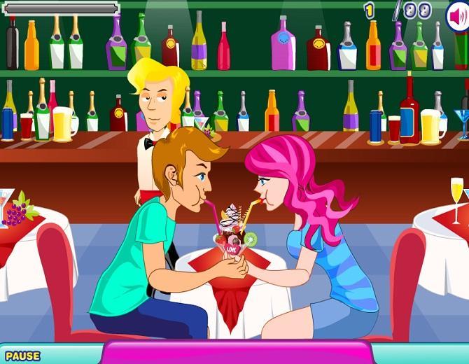 Kiss in Romantic Restaurant